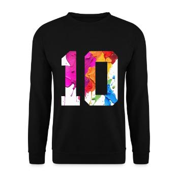 FARBIG NUMMER 10 BUNT 10. GEBURTSTAG - Unisex Pullover - Schwarz - Vorne - Alina (178cm) & Michal (187cm)