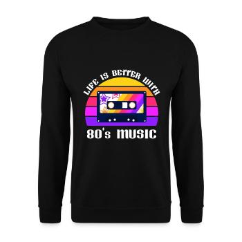 Das Leben ist besser mit 80er Jahre Musik / retro - Unisex Pullover - Schwarz - Vorne - Alina (178cm) & Michal (187cm)