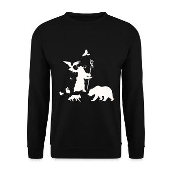 Fantasy Rollenspiel - Druide Silhouetten Design - Unisex Pullover - Schwarz - Vorne - Alina (178cm) & Michal (187cm)