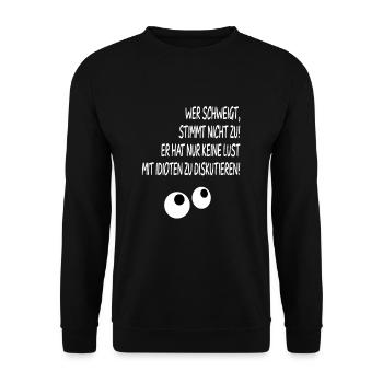 Funny Saying Silence Idiots Discuss - Unisex Sweatshirt - black - Front - Alina (178cm) & Michal (187cm)