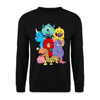 Geschenkidee Monster Design Geburtstag Halloween - Unisex Pullover - Schwarz - Vorne - Alina (178cm) & Michal (187cm)