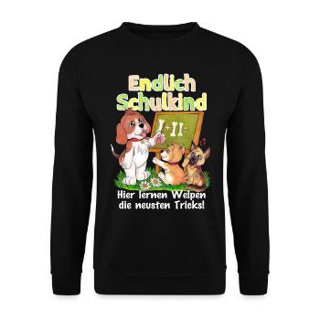 Endlich Schulkind - Süße Hunde Schule Schulanfang - Unisex Pullover - Schwarz - Vorne - Alina (178cm) & Michal (187cm)
