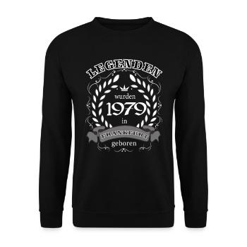 Legenden wurden 1979 in Frankfurt geboren - Unisex Pullover - Schwarz - Vorne - Alina (178cm) & Michal (187cm)