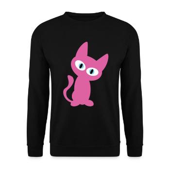 Rosa / Pinke Katze - das coole Katzen Design - Unisex Pullover - Schwarz - Vorne - Alina (178cm) & Michal (187cm)