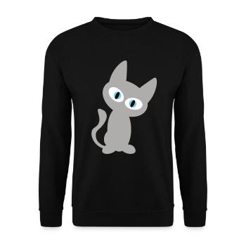 Graue Katze oder Kater als cooles Katzen Design - Unisex Pullover - Schwarz - Vorne - Alina (178cm) & Michal (187cm)