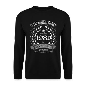 Des légendes sont nées à Hambourg en 1980 - Sweat-shirt Unisexe - noir - Devant - Alina (178cm) & Michal (187cm)