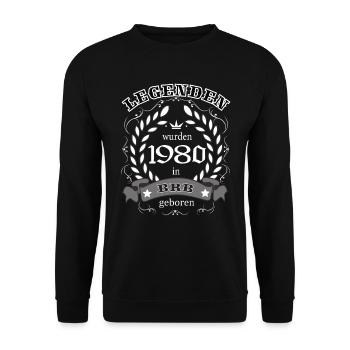 Legenden wurden 1980 in Brandenburg geboren - Unisex Pullover - Schwarz - Vorne - Alina (178cm) & Michal (187cm)