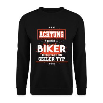 Das coole dieser Biker ist einfach ein geiler Typ - Unisex Pullover - Schwarz - Vorne - Alina (178cm) & Michal (187cm)