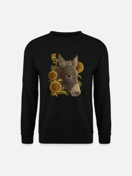 Lustiger Esel, Sonnenblumen, Esel Freunde - Unisex Pullover - Schwarz