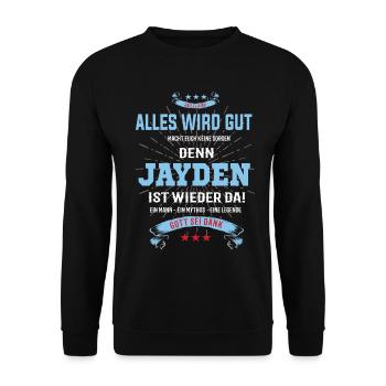 alles wird gut denn Jayden Ist da T-Shirt - Unisex Pullover - Schwarz - Vorne - Alina (178cm) & Michal (187cm)