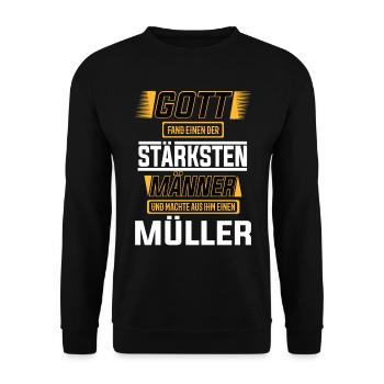 Müller einer der stärksten Männer der Welt - Unisex Pullover - Schwarz - Vorne - Alina (178cm) & Michal (187cm)