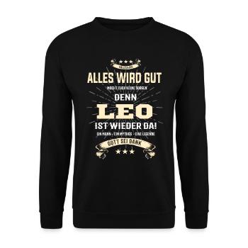 alles wird gut denn Leo Ist da T-Shirt - Unisex Pullover - Schwarz - Vorne - Alina (178cm) & Michal (187cm)