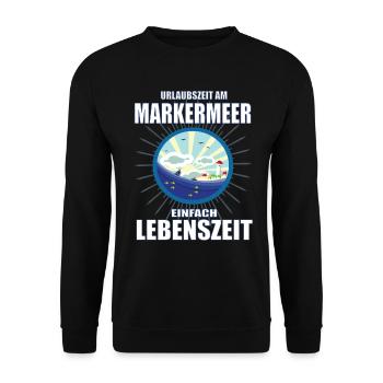 Urlaubzeit am Markermeer - See in den Niederlanden - Unisex Pullover - Schwarz - Vorne - Alina (178cm) & Michal (187cm)