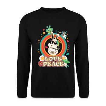 Lapin de Pâques Amour et Paix - Flowerpower Oster Desig - Sweat-shirt Unisexe - noir - Devant - Alina (178cm) & Michal (187cm)