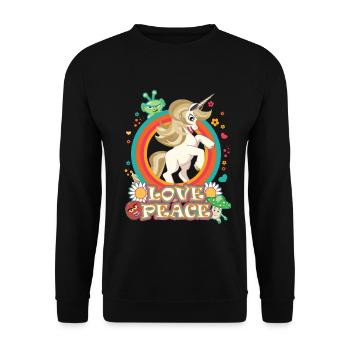 Love and Peace Unicorn - Flowerpower Hippie Design - Unisex Sweatshirt - black - Front - Alina (178cm) & Michal (187cm)