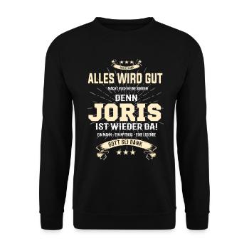 alles wird gut denn Joris Ist da T-Shirt - Unisex Pullover - Schwarz - Vorne - Alina (178cm) & Michal (187cm)