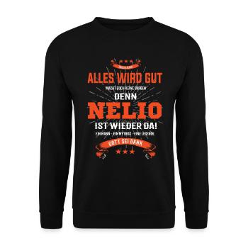 alles wird gut denn Nelio Ist da T-Shirt - Unisex Pullover - Schwarz - Vorne - Alina (178cm) & Michal (187cm)