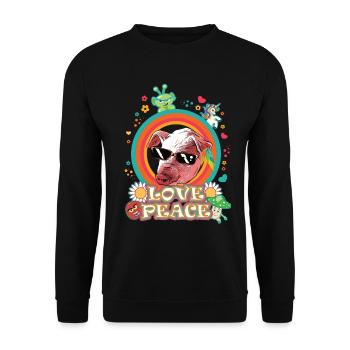 Love and Peace Pig, Flowerpower Domestic Pig - Unisex Sweatshirt - black - Front - Alina (178cm) & Michal (187cm)