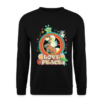 Love and peace Haflinger, flower power horse - Unisex Sweatshirt - black - Front - Alina (178cm) & Michal (187cm)