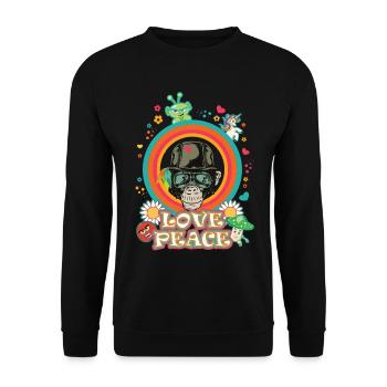 Amour et Paix Chimpanzé Flowerpower Design - Sweat-shirt Unisexe - noir - Devant - Alina (178cm) & Michal (187cm)