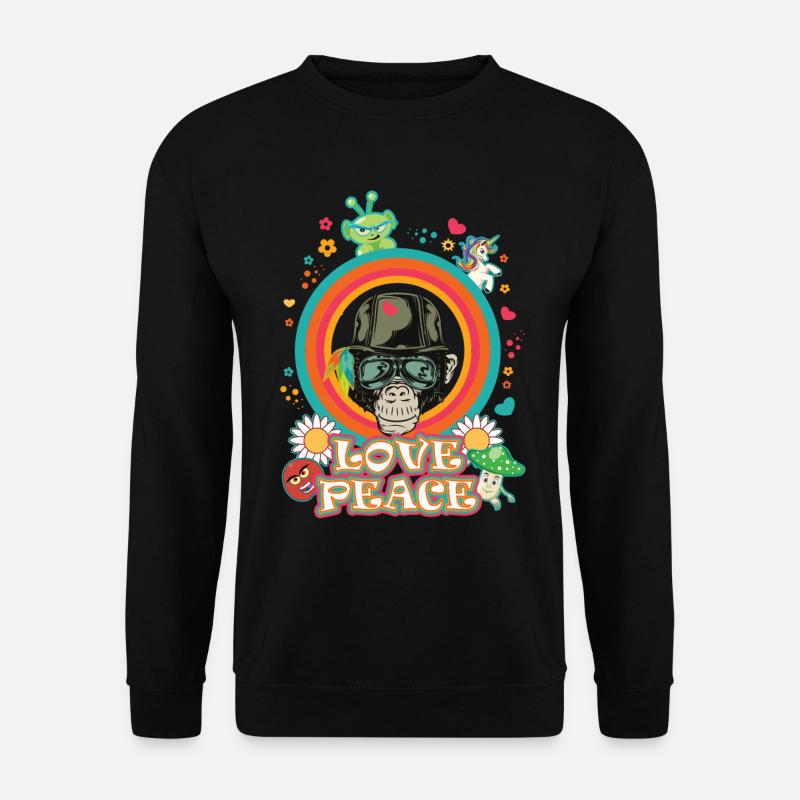 Love and Peace Schimpanse Flowerpower Design - Unisex Pullover - Schwarz