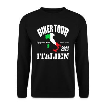 Biker Tour 2023 Italien Motorrad Reise Urlaub - Unisex Pullover - Schwarz - Vorne - Alina (178cm) & Michal (187cm)