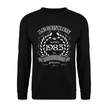 Legenden wurden 1983 in Dortmund geboren - Unisex Pullover - Schwarz - Vorne - Alina (178cm) & Michal (187cm)