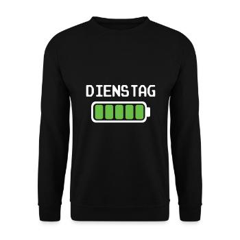 Dienstag Akku voll geladen - Akkustand - Unisex Pullover - Schwarz - Vorne - Alina (178cm) & Michal (187cm)