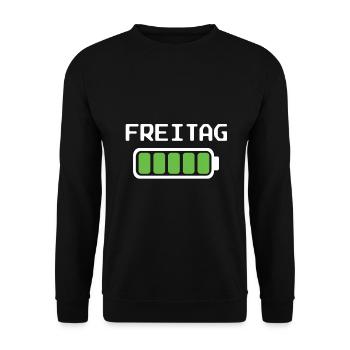 Freitag Akku voll geladen - Akkustand - Unisex Pullover - Schwarz - Vorne - Alina (178cm) & Michal (187cm)