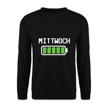 Mittwoch Akku voll geladen - Akkustand - Unisex Pullover - Schwarz - Vorne - Alina (178cm) & Michal (187cm)