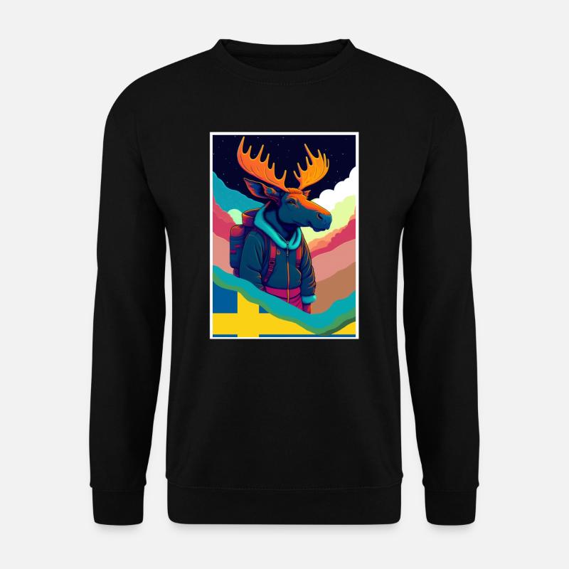 Elch, Wandern , Skandinavien Reise Urlaub Schweden - Unisex Pullover - Schwarz