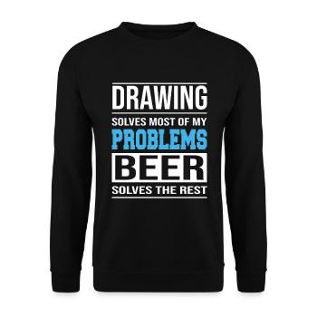 Drawing löst die meisten meiner Probleme - Unisex Pullover - Schwarz - Vorne - Alina (178cm) & Michal (187cm)