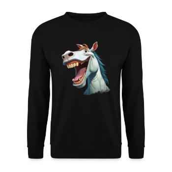 Humor, Reiter Reiterin, Pferde , lachendes Pferd - Unisex Pullover - Schwarz - Vorne - Alina (178cm) & Michal (187cm)