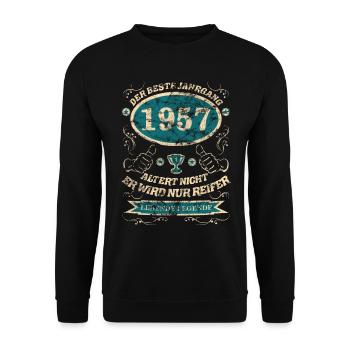 1957 der bester Jahrgang - Unisex Pullover - Schwarz - Vorne - Alina (178cm) & Michal (187cm)