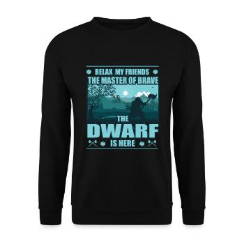 Zwerg, der Meister des Mutes, Zwergen Design - Unisex Pullover - Schwarz - Vorne - Alina (178cm) & Michal (187cm)