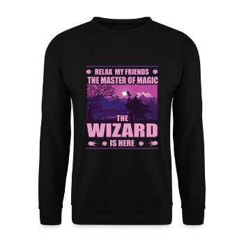 Magier, der Meister der Magie, Rollenspieler Shirt - Unisex Pullover - Schwarz - Vorne - Alina (178cm) & Michal (187cm)
