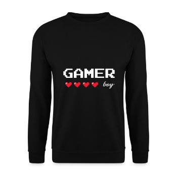 Der Gamer Junge mit roten Herzen Design - Unisex Pullover - Schwarz - Vorne - Alina (178cm) & Michal (187cm)