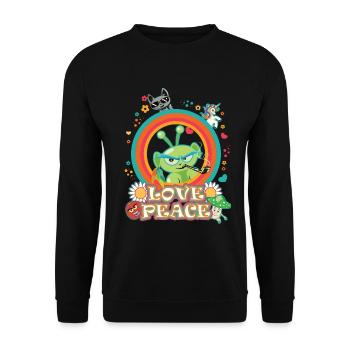 Hippie Alien, Love and Peace Design - Unisex Pullover - Schwarz - Vorne - Alina (178cm) & Michal (187cm)