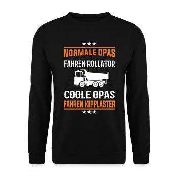 Coole Opas fahren Kipplaster Design - Unisex Pullover - Schwarz - Vorne - Alina (178cm) & Michal (187cm)