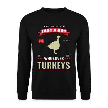 Just a Boy who loves Truthähne Outfit - Unisex Pullover - Schwarz - Vorne - Alina (178cm) & Michal (187cm)