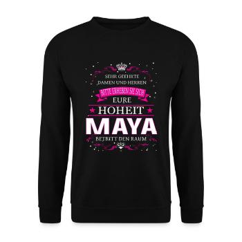 Eure Hoheit Maya betritt den Raum - Unisex Pullover - Schwarz - Vorne - Alina (178cm) & Michal (187cm)