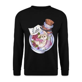 Liebestrank Love Potion Hase Kaninchen mit Rosen - Unisex Pullover - Schwarz - Vorne - Alina (178cm) & Michal (187cm)