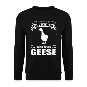 Just a girl who loves Geese, das Gänse Fan Design - Unisex Pullover - Schwarz - Vorne - Alina (178cm) & Michal (187cm)