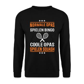 Coole Opas spielen Squash Design - Unisex Pullover - Schwarz - Vorne - Alina (178cm) & Michal (187cm)