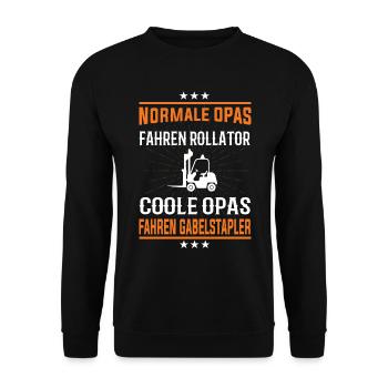 Coole Opas fahren Gabelstapler Design - Unisex Pullover - Schwarz - Vorne - Alina (178cm) & Michal (187cm)
