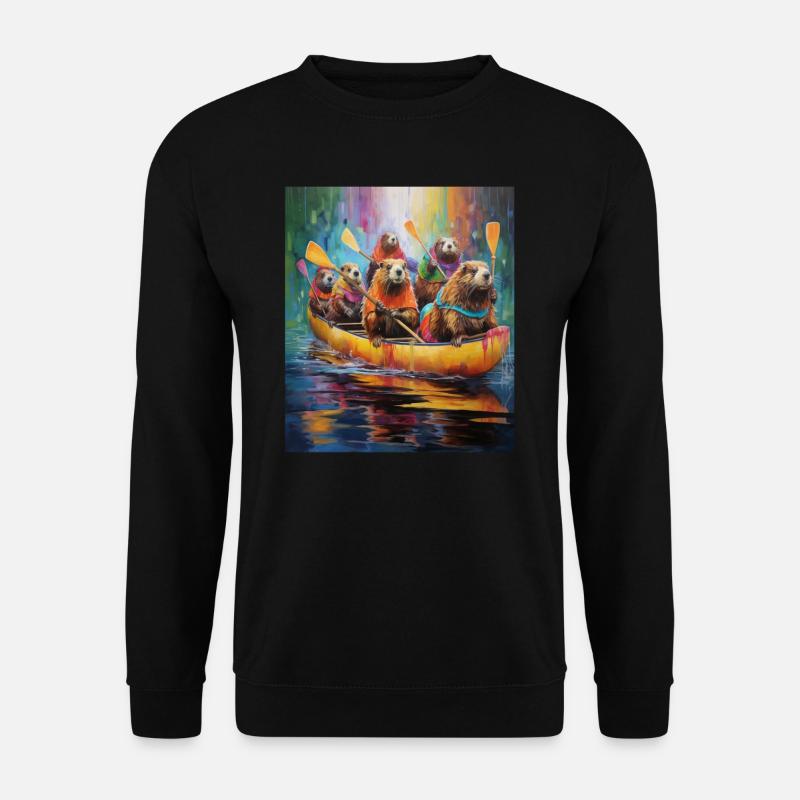 lustige Biber im Boot, Kajak Kanadier paddeln Kanu - Unisex Pullover - Schwarz
