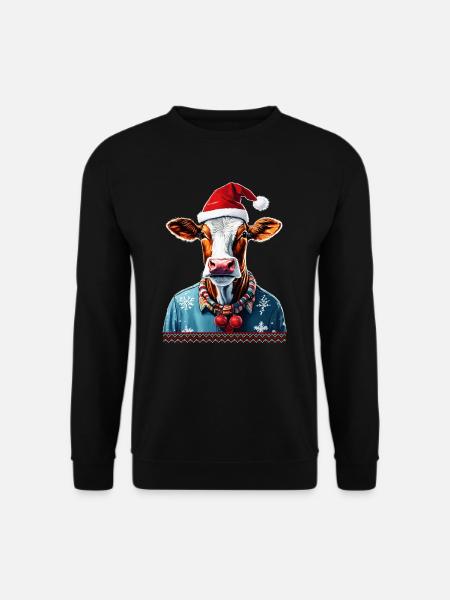 lustige Kuh, Ugly Christmas Xmas Weihnachten - Unisex Pullover - Schwarz