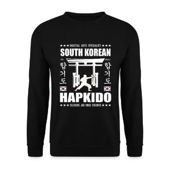 cooles Hapkido Kampfsport Design mit Kanji - Unisex Pullover - Schwarz - Vorne - Alina (178cm) & Michal (187cm)