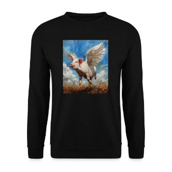 Engel, Kunst Humor Glücksschwein Schwein Flügel - Unisex Pullover - Schwarz - Vorne - Alina (178cm) & Michal (187cm)
