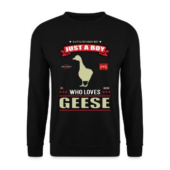 Just a Boy who loves Gänse Outfit - Unisex Pullover - Schwarz - Vorne - Alina (178cm) & Michal (187cm)